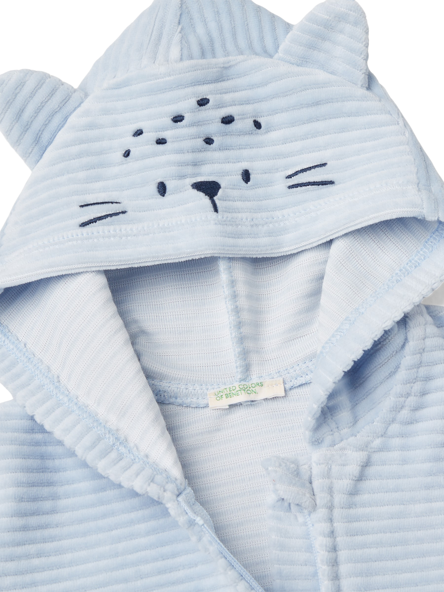 Product image 3 of 3, which shows Benetton Baby Stripe Zip Up Hoodie, Light Blue Powder, 0-3 months