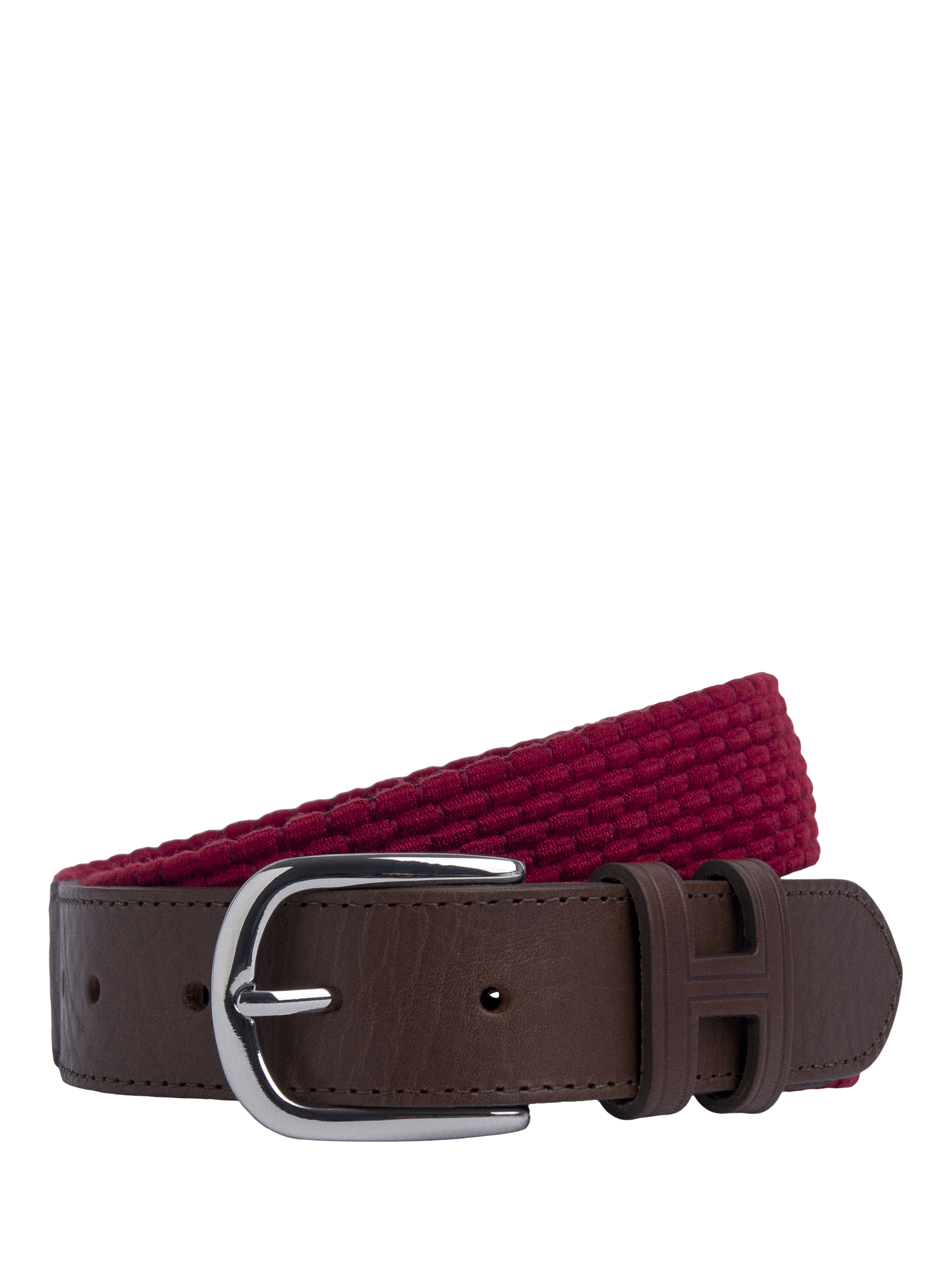 Product image 1 of 4, which shows Hackett London Braided Leather Tip Belt, Burgundy Red, M