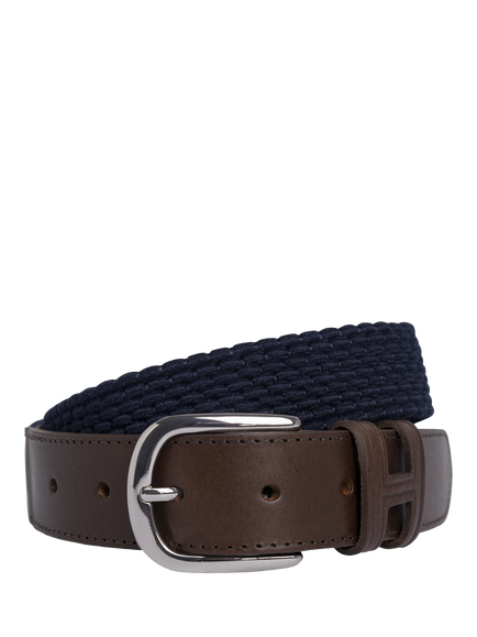 Hackett London Braided Leather Tip Belt, Burgundy Red, Navy