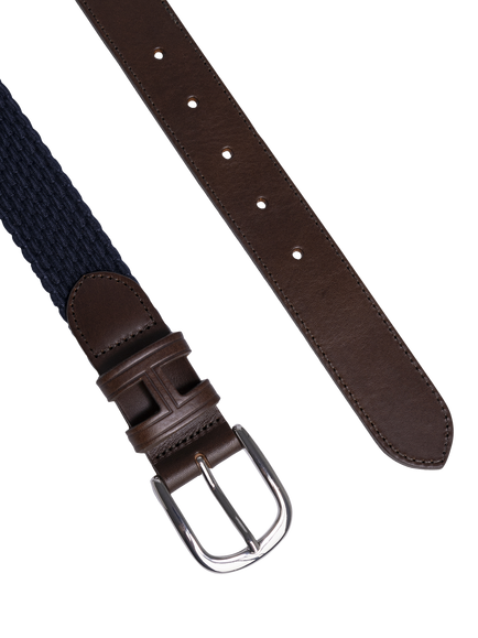 Hackett London Braided Leather Tip Belt, Burgundy Red - view 2, Navy