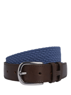 Hackett London Braided Leather Tip Belt, Mid Chambray