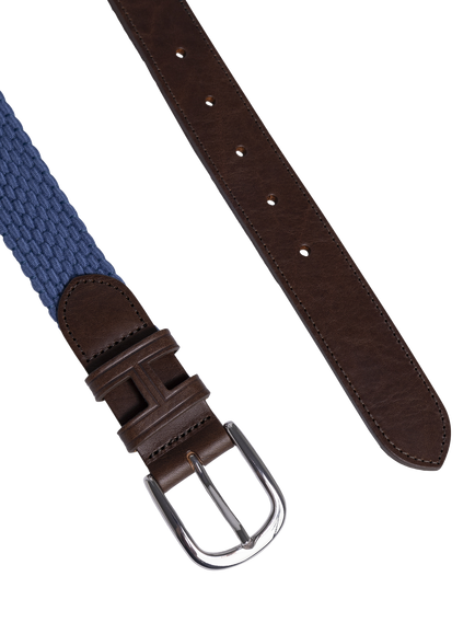 Hackett London Braided Leather Tip Belt - view 2, Mid Chambray