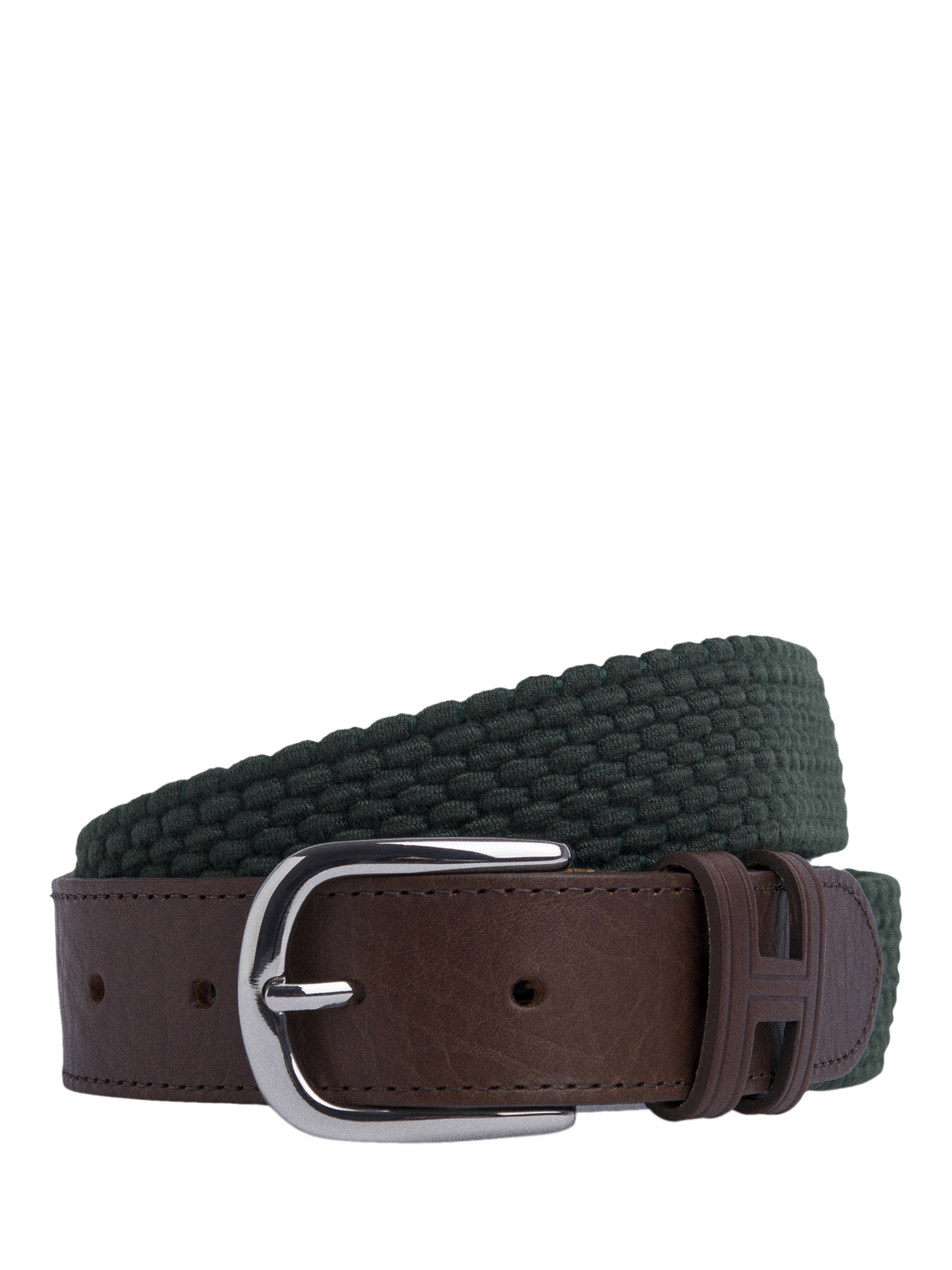 Hackett London Braided Leather Tip Belt Forest Night Green