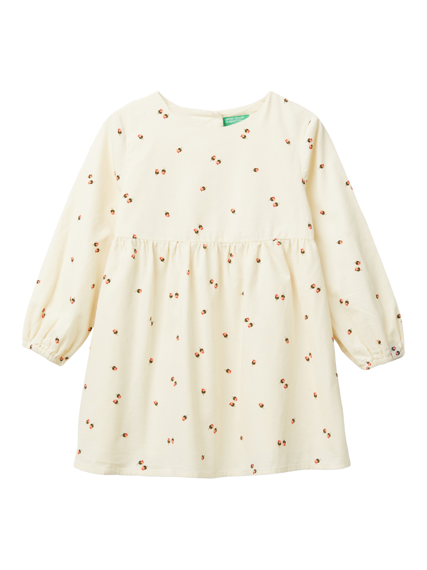 Benetton Kids' Velvet Rose Print Dress, Sand