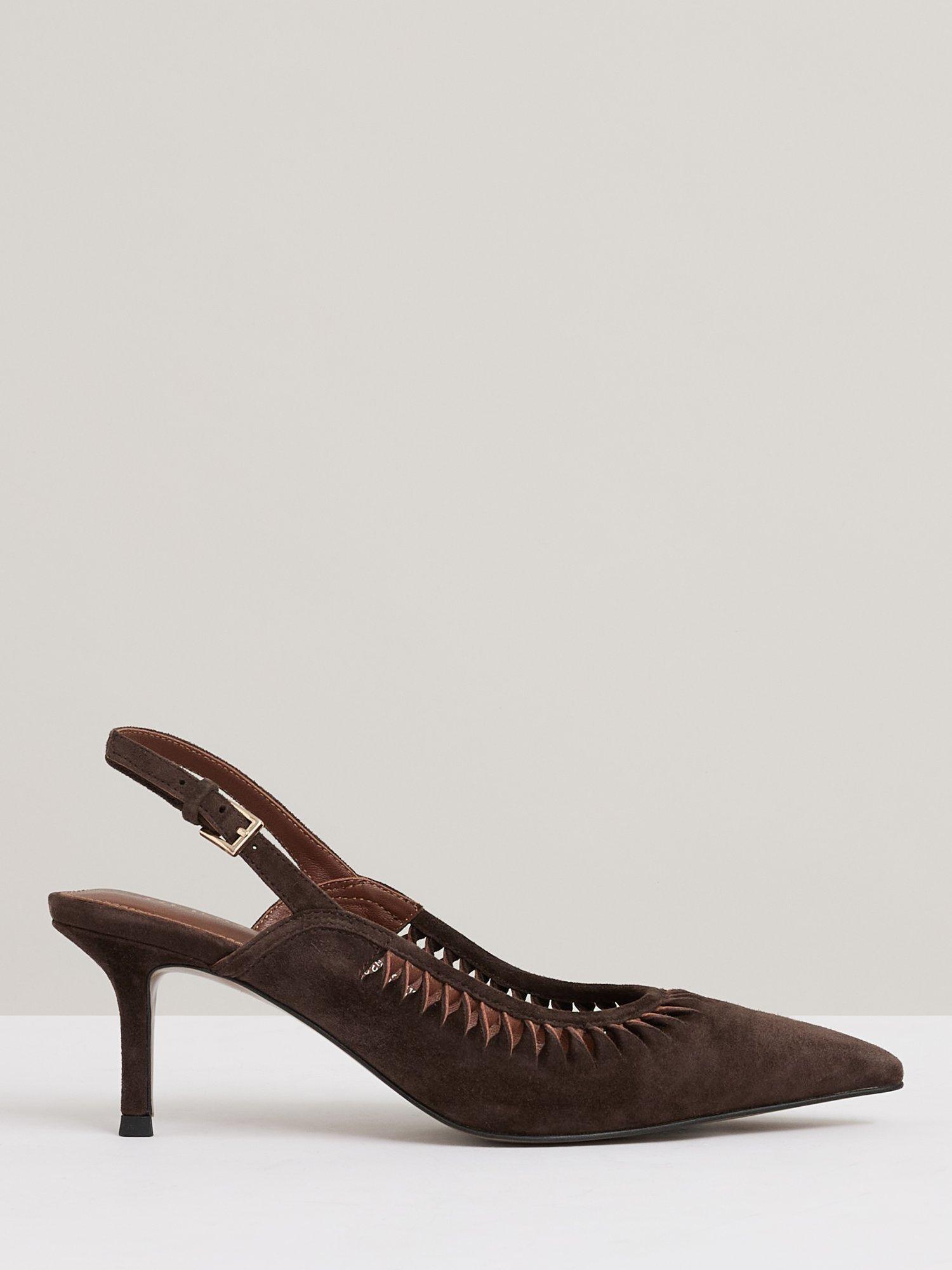 Reiss Cecily Suede Cut Out Twist Heeled Pointed Slingbacks Chocolate