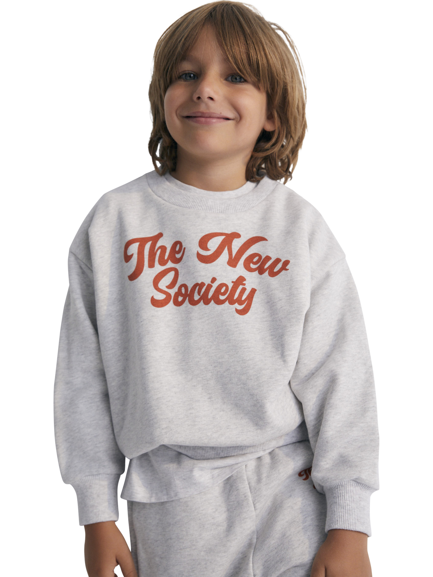 Product image 1 of 5, which shows The New Society Kids' Cotton Relaxed Logo Print Sweatshirt, Grey, 10 years