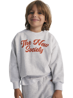 The New Society Kids' Cotton Relaxed Logo Print Sweatshirt, Grey, Grey