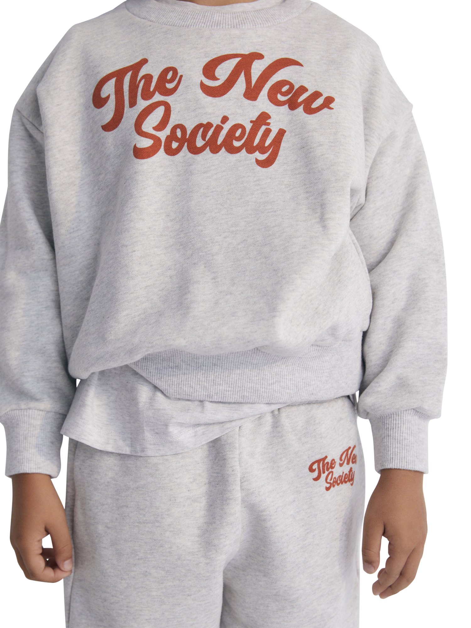 Product image 2 of 5, which shows The New Society Kids' Cotton Relaxed Logo Print Sweatshirt, Grey, 10 years