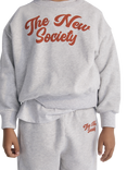 The New Society Kids' Cotton Relaxed Logo Print Sweatshirt, Grey