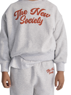 The New Society Kids' Cotton Relaxed Logo Print Sweatshirt, Grey - view 2, Grey