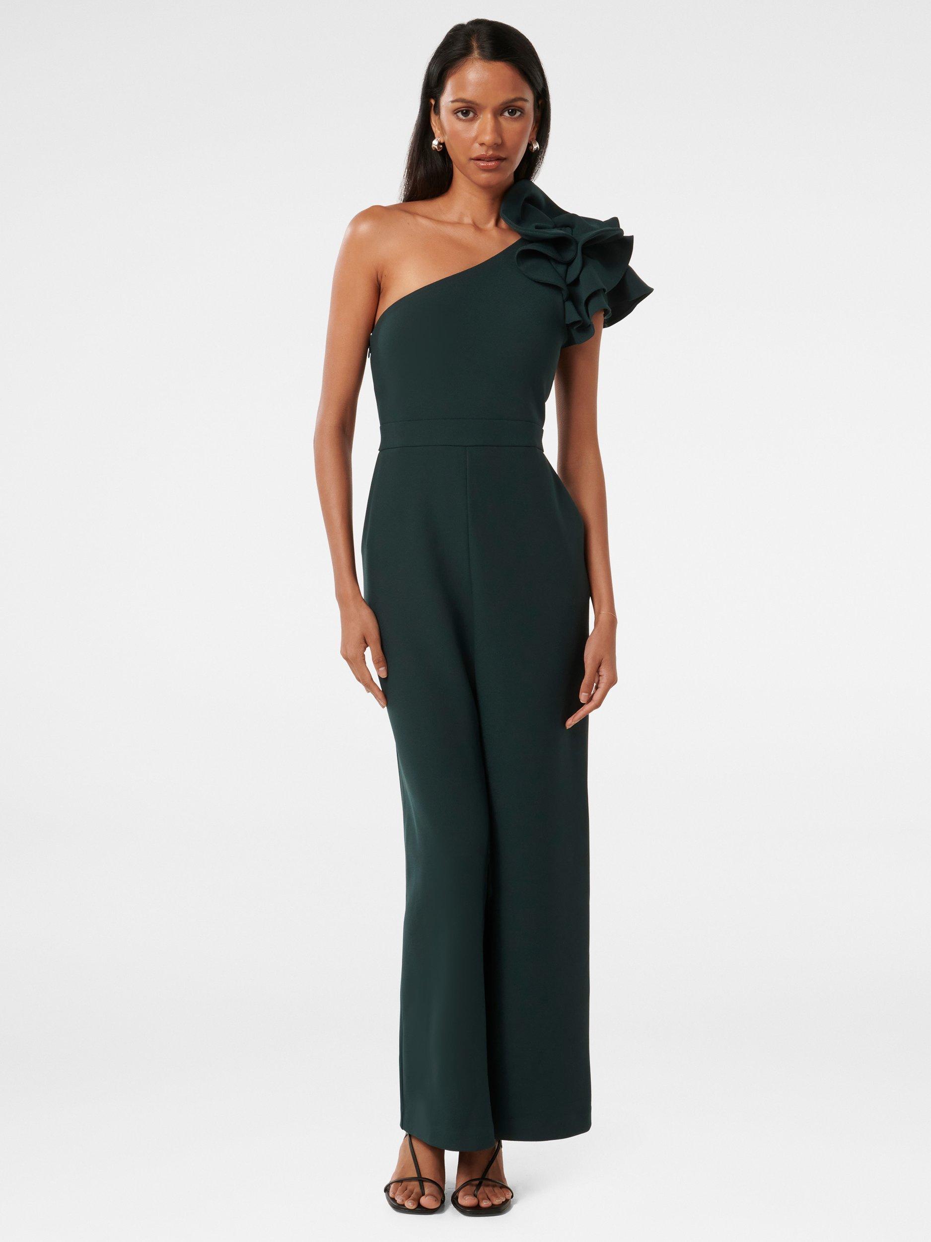 Product image 1 of 4, which shows Forever New Petite Celeste Ruffle Jumpsuit, Green, 4