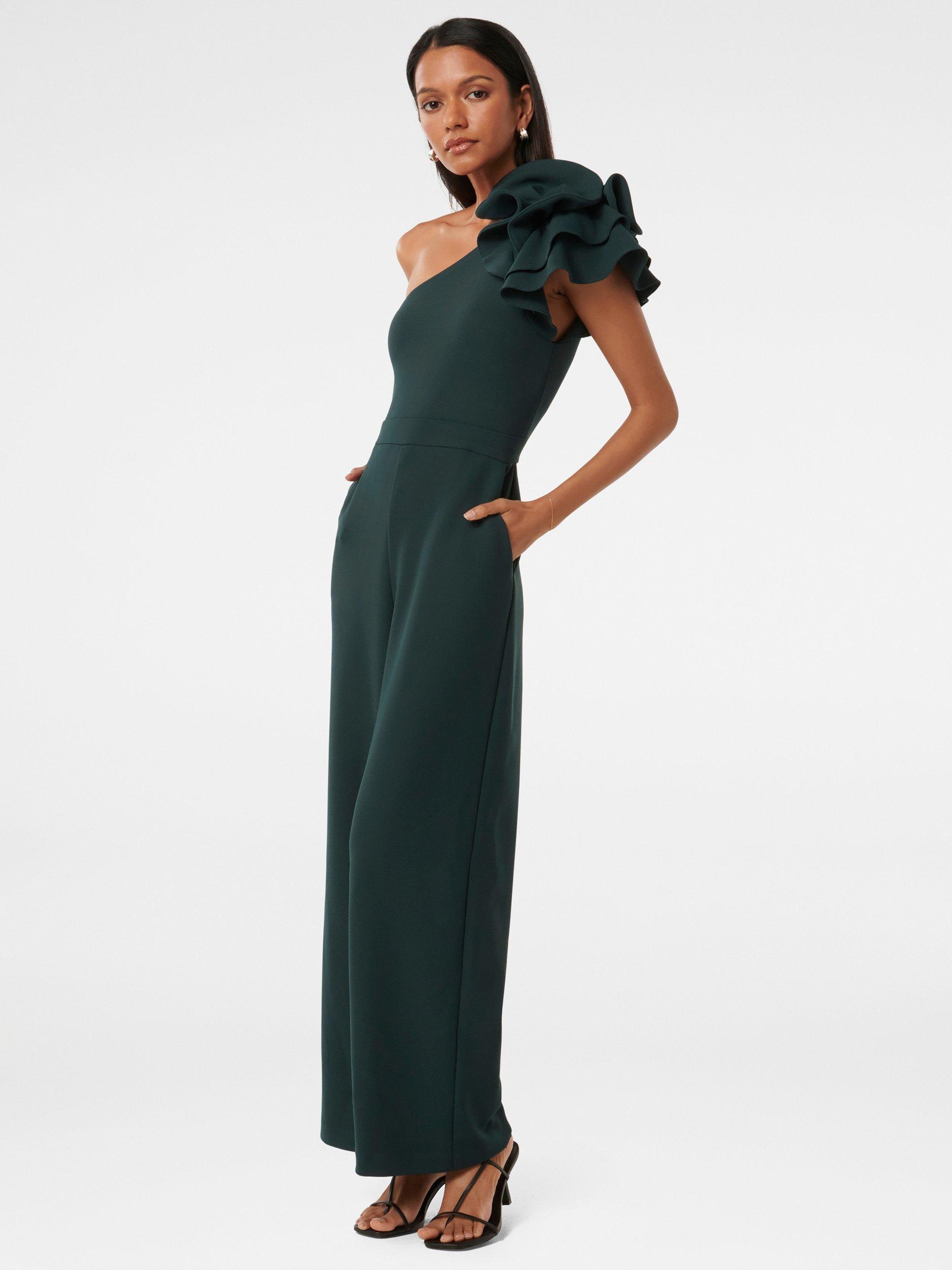 Product image 3 of 4, which shows Forever New Petite Celeste Ruffle Jumpsuit, Green, 4