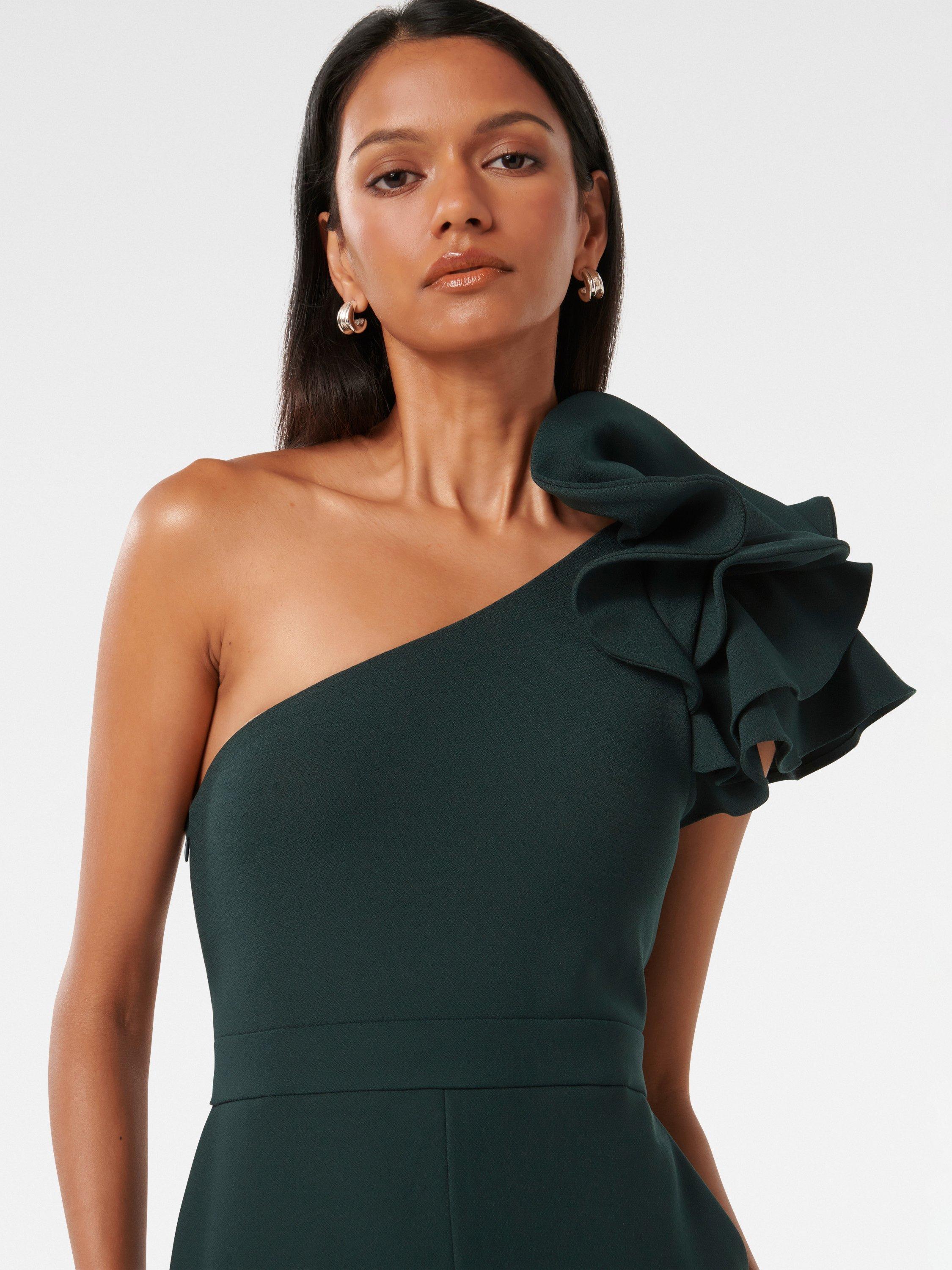 Product image 4 of 4, which shows Forever New Petite Celeste Ruffle Jumpsuit, Green, 4
