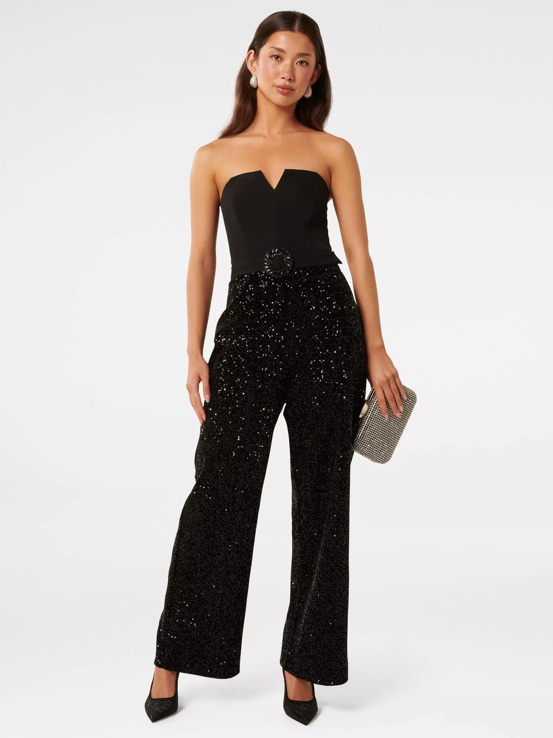 Glitter jumpsuit black deals