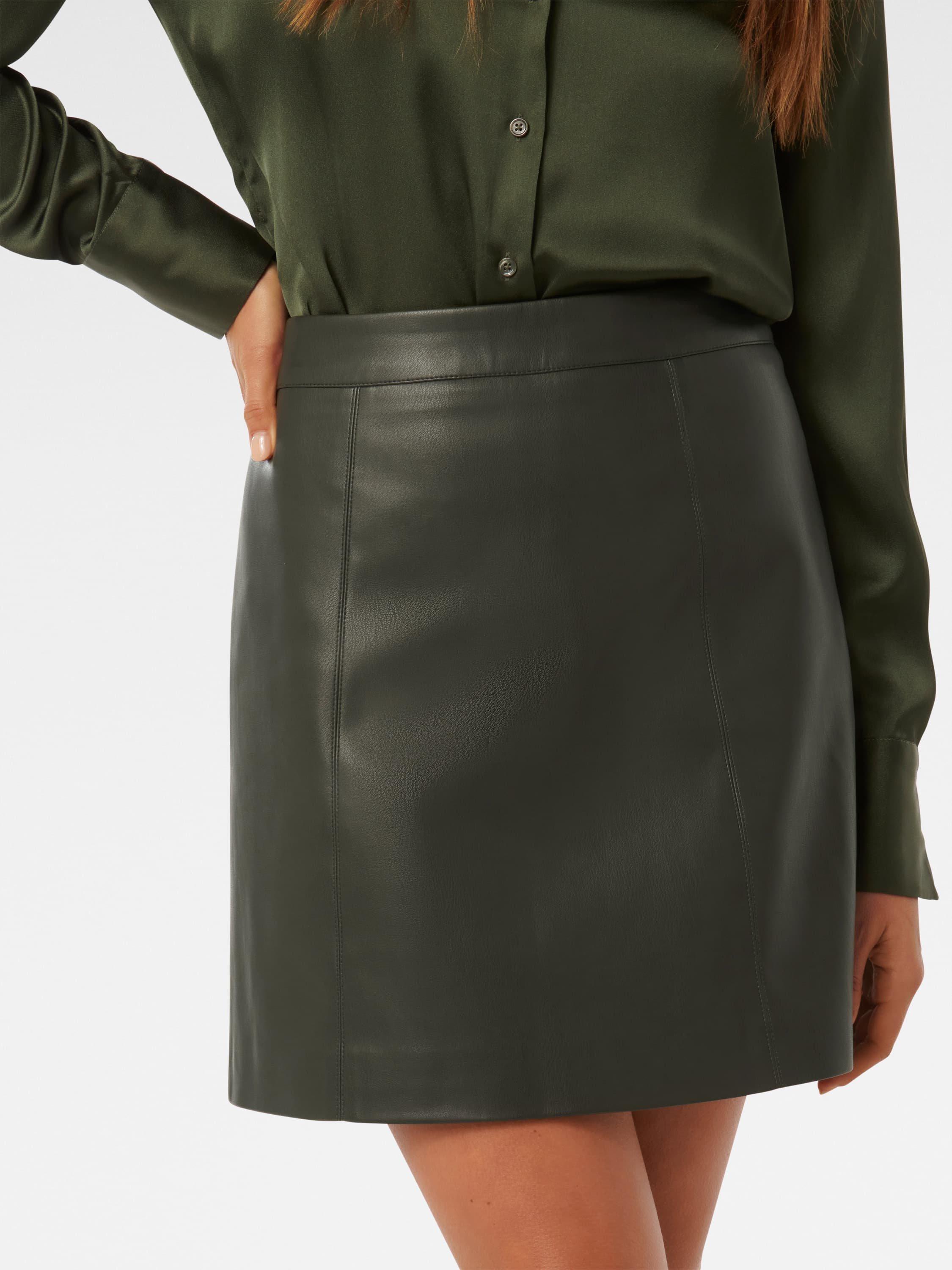 Product image 3 of 4, which shows Forever New Eleni Faux Leather Mini Skirt, Deep Pine, 4