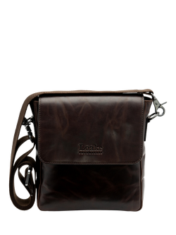 Loake Stratford Vintage Waxy Leather Crossbody Bag, Dark Brown, Brown