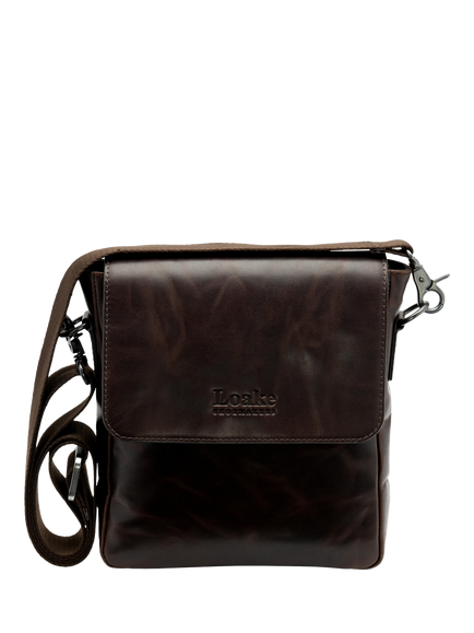 Loake Stratford Vintage Waxy Leather Crossbody Bag, Dark Brown, Brown