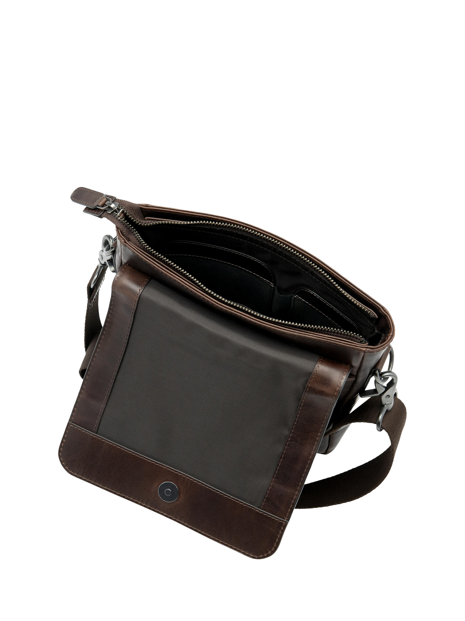 Product image 2 of 3, which shows Loake Stratford Vintage Waxy Leather Crossbody Bag, Dark Brown