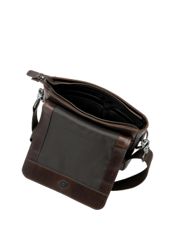 Loake Stratford Vintage Waxy Leather Crossbody Bag, Dark Brown - view 2, Brown