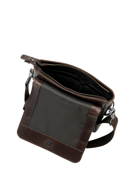 Loake Stratford Vintage Waxy Leather Crossbody Bag, Dark Brown - view 2, Brown
