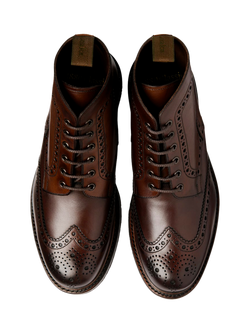 Loake Bedale Leather Brogue Derby Boots, Oxblood Grain - view 2, Dark Brown