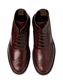 Loake Bedale Leather Brogue Derby Boots, Oxblood Grain - view 2, Oxblood Grain