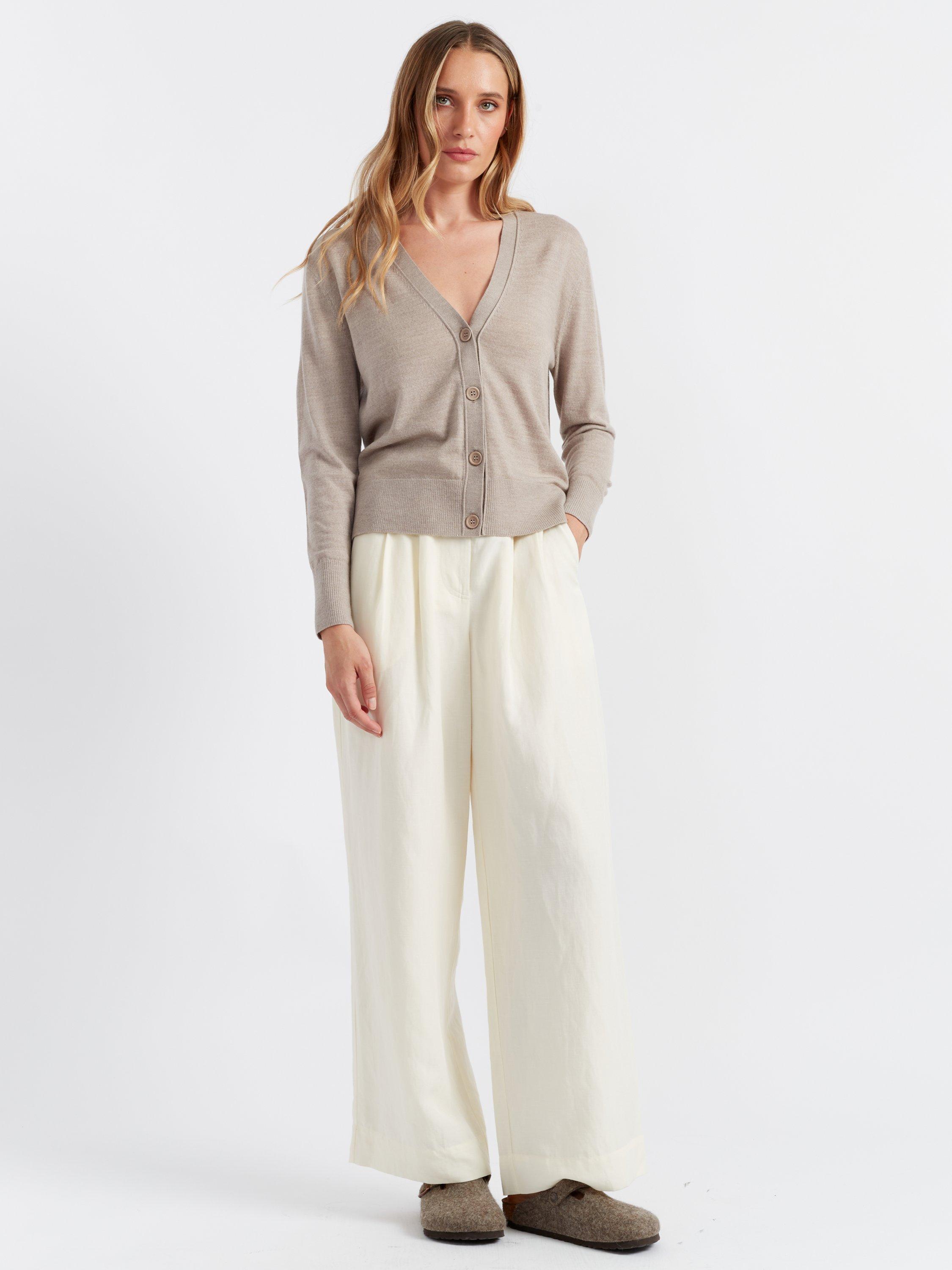 Product image 1 of 1, which shows Chinti & Parker V-Neck Merino Wool Cardigan, Smokey Taupe, XS