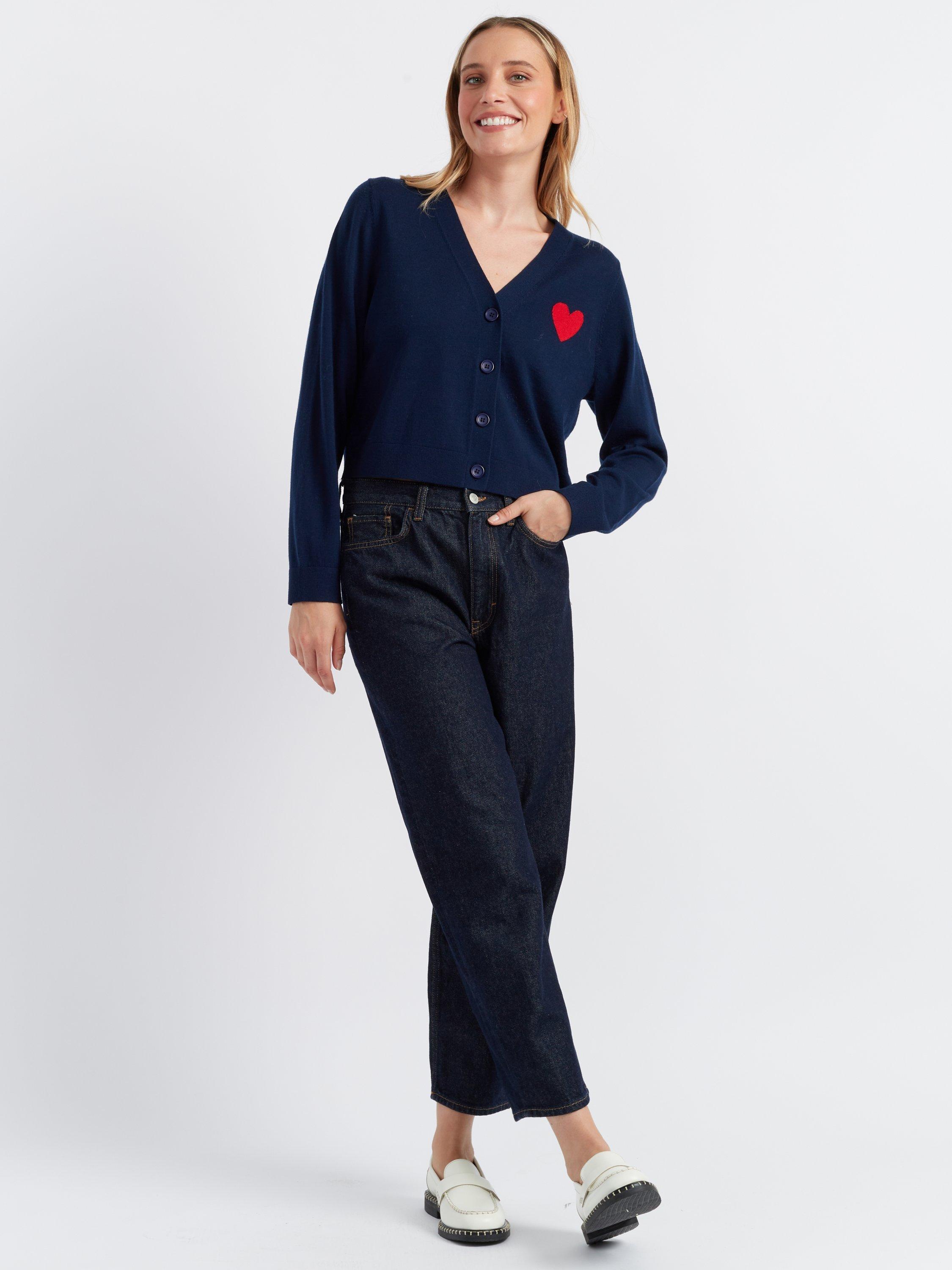 Chinti & Parker Heart Pure Merino Wool Cardigan, Navy