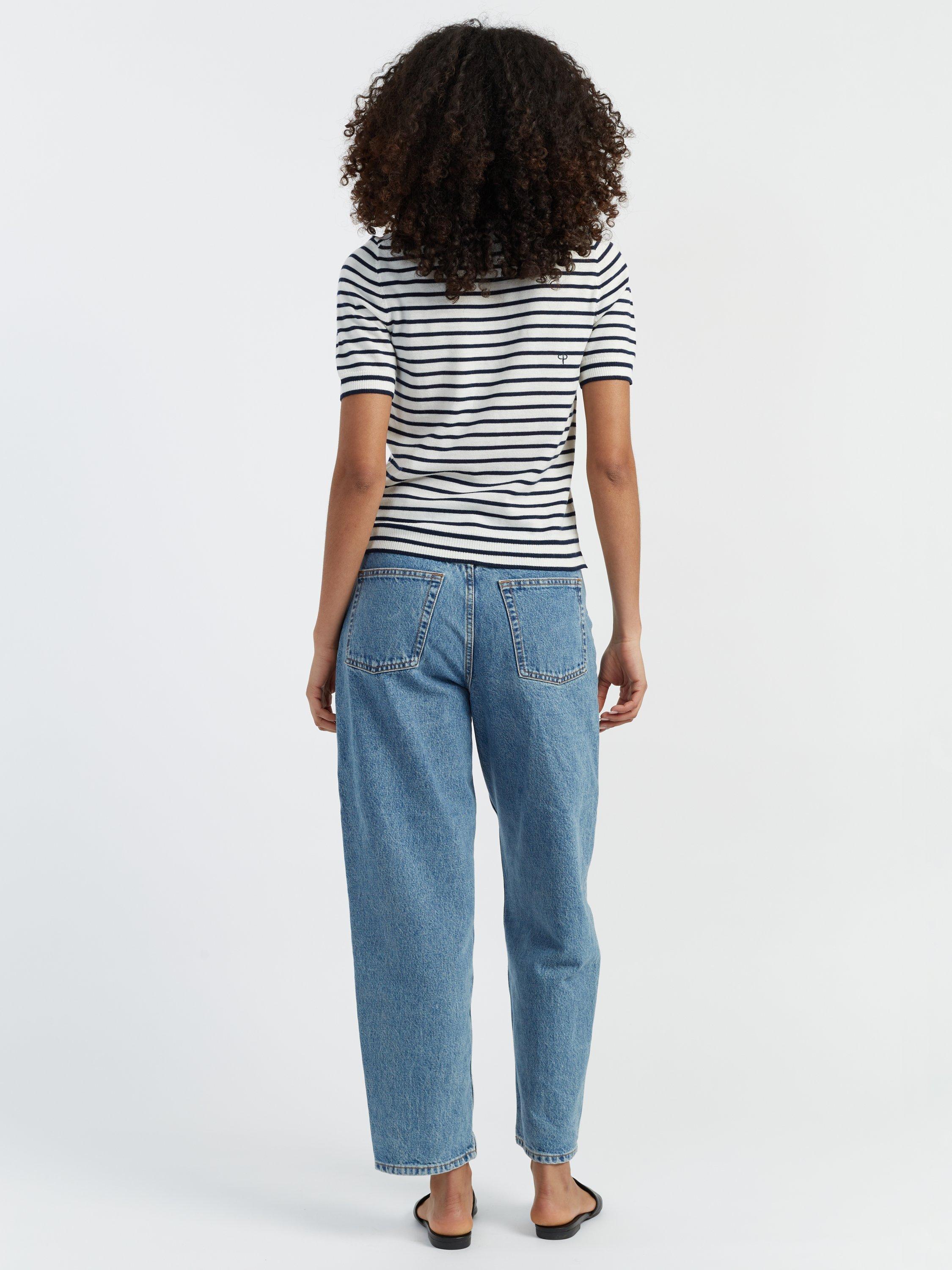 Product image 2 of 3, which shows Chinti & Parker Heart Stripe Pure Merino Wool T-Shirt, Cream/Navy/True Red, XS