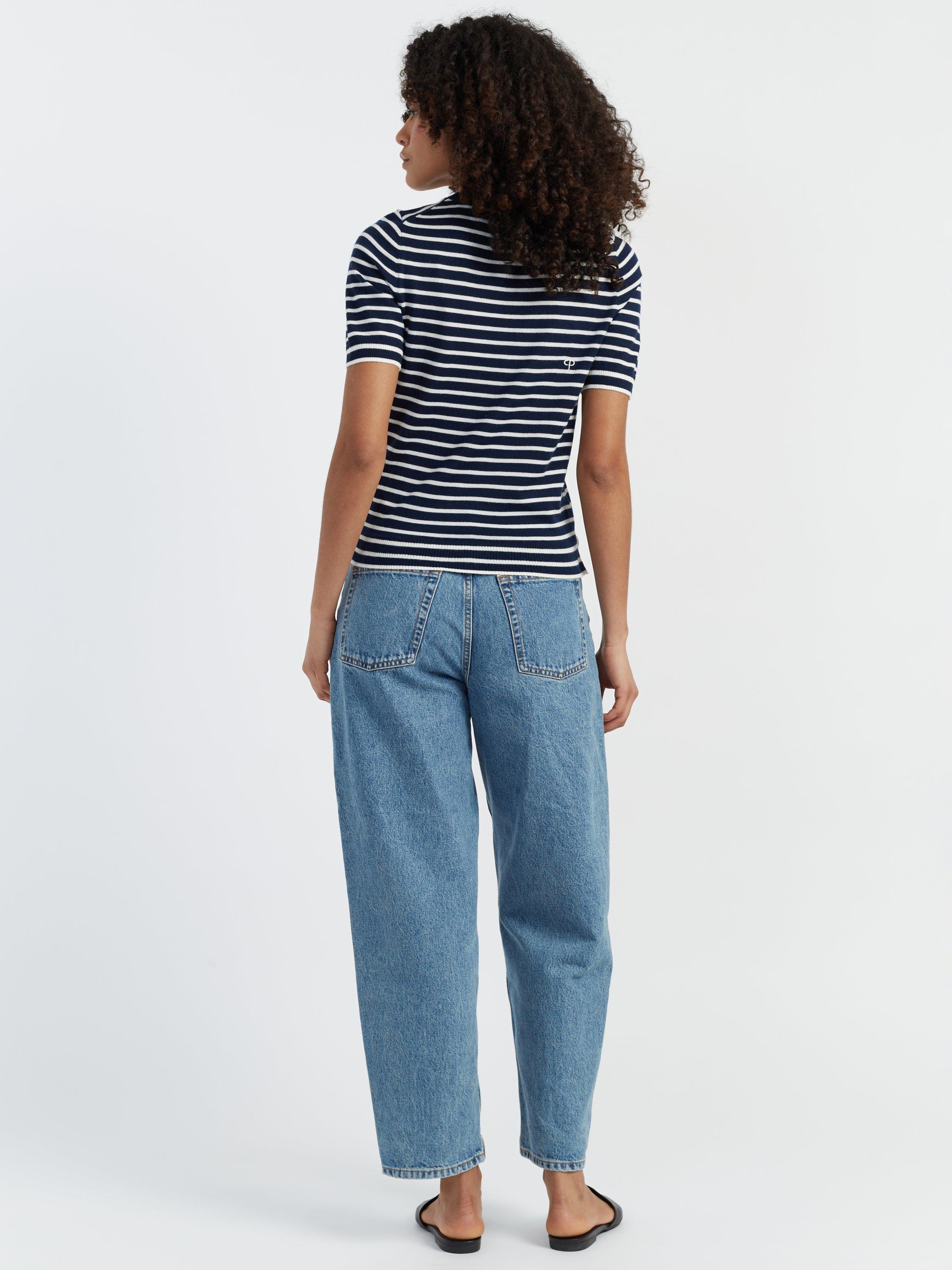 Product image 2 of 3, which shows Chinti & Parker Heart Stripe Pure Merino Wool T-Shirt, Navy/Cream/True Red, XS