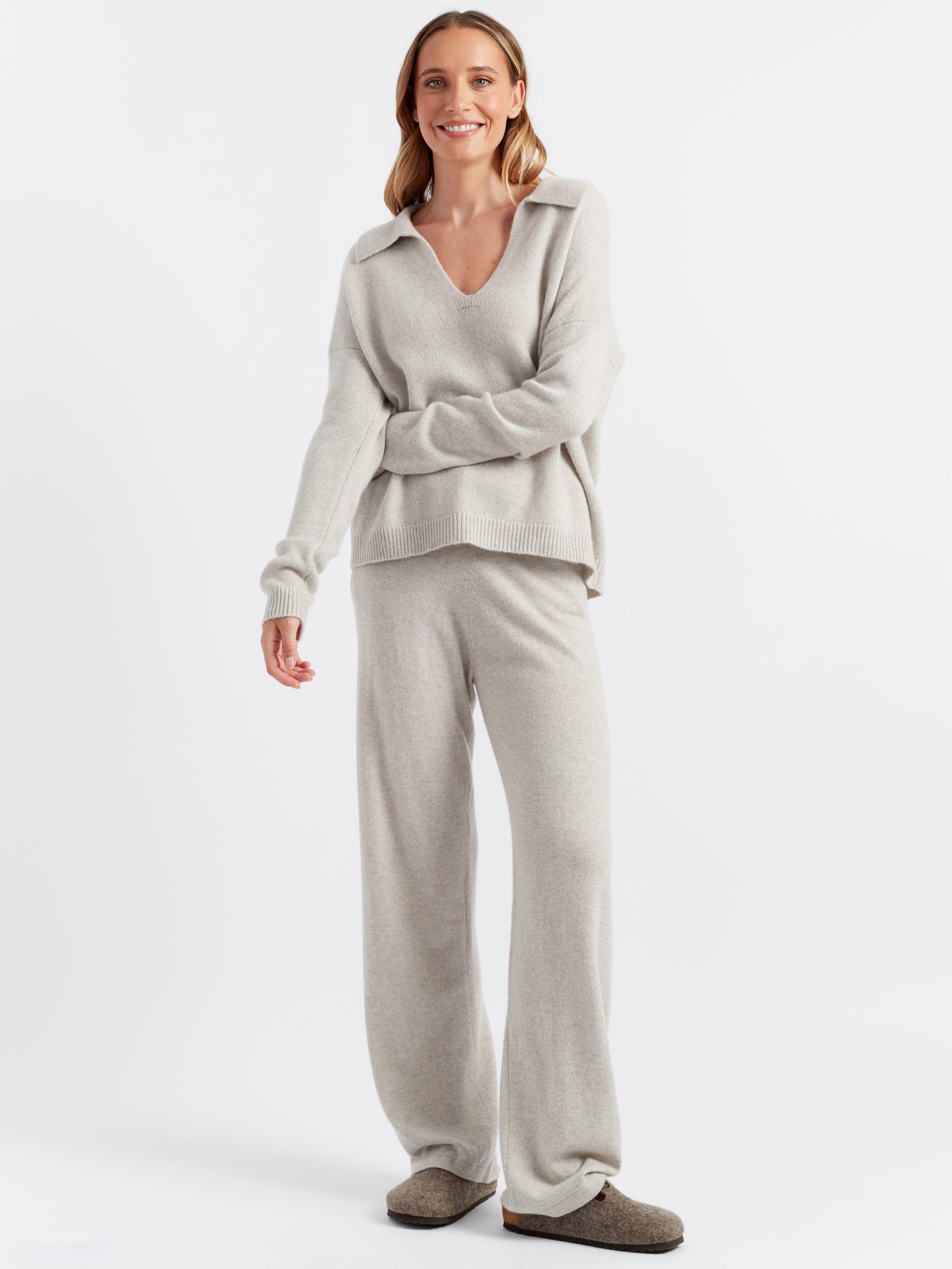 Product image 1 of 3, which shows Chinti & Parker Cloud Pure Cashmere Collared Jumper, Smokey Taupe, XS