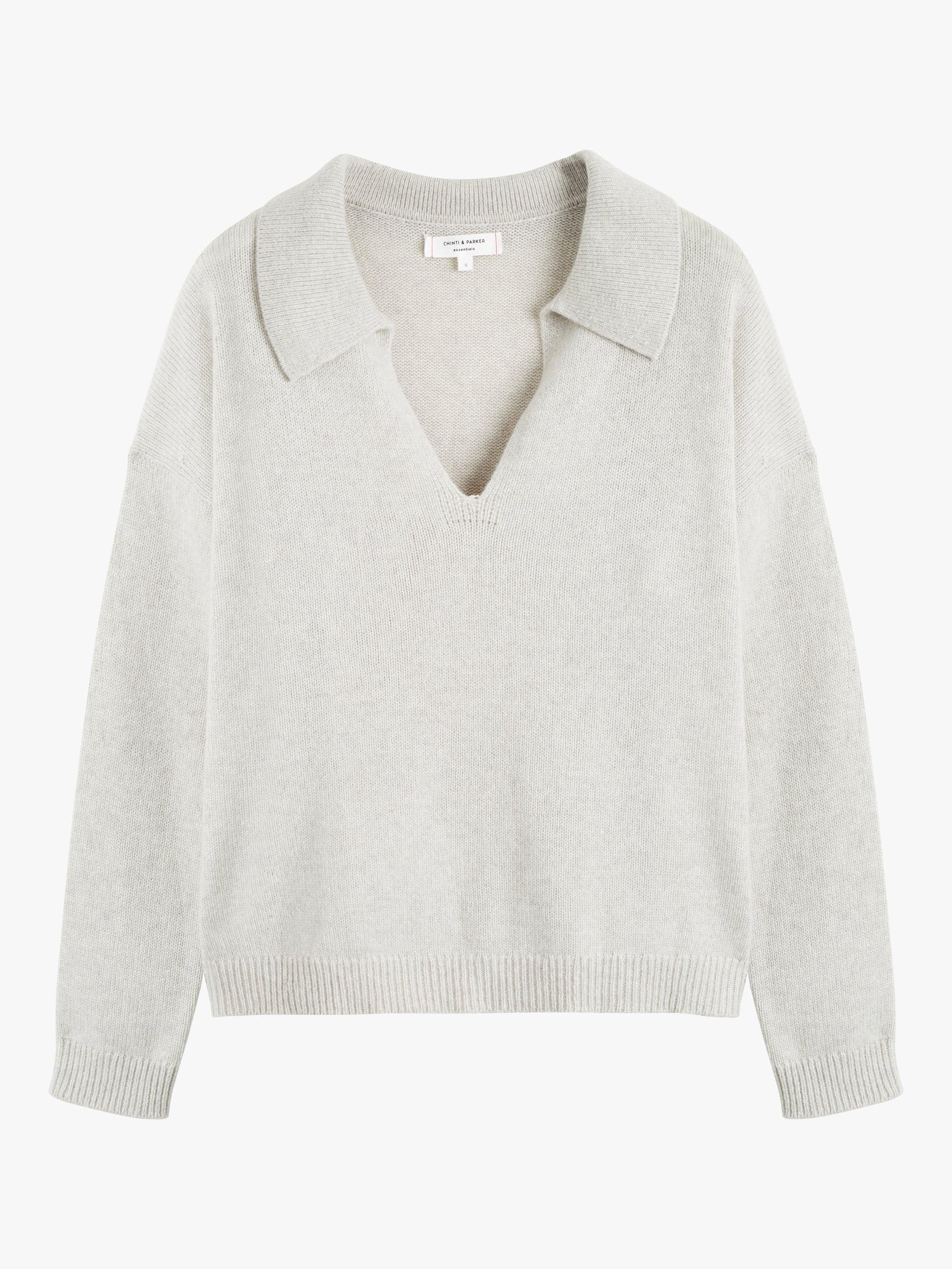Product image 3 of 3, which shows Chinti & Parker Cloud Pure Cashmere Collared Jumper, Smokey Taupe, XS
