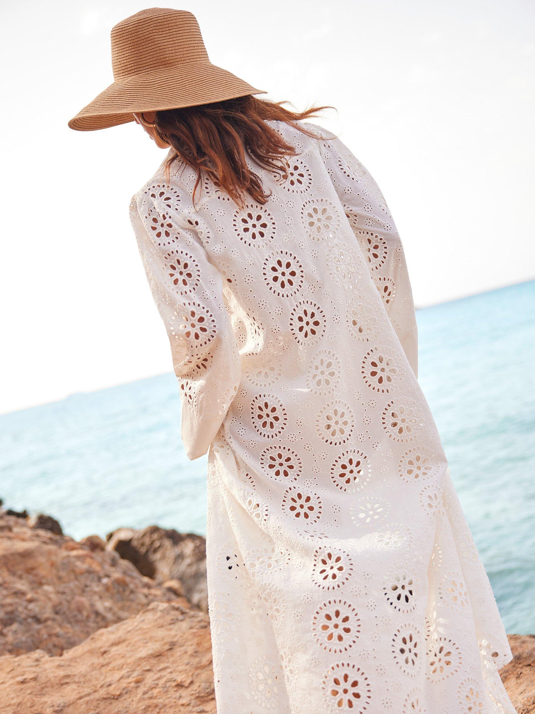 Product image 4 of 10, which shows Ro&Zo Broderie Shirt Maxi Dress, Natural, 6