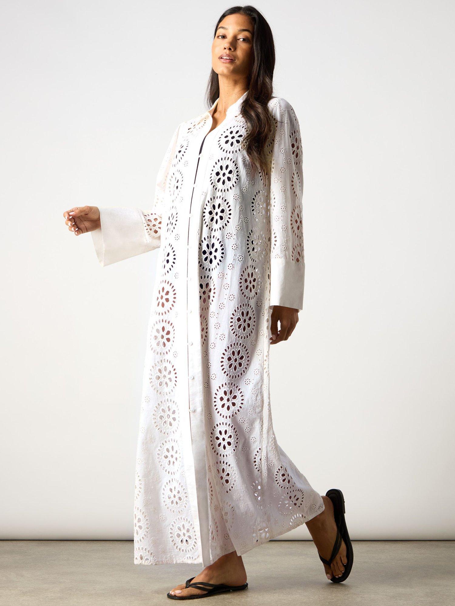 Product image 5 of 10, which shows Ro&Zo Broderie Shirt Maxi Dress, Natural, 6