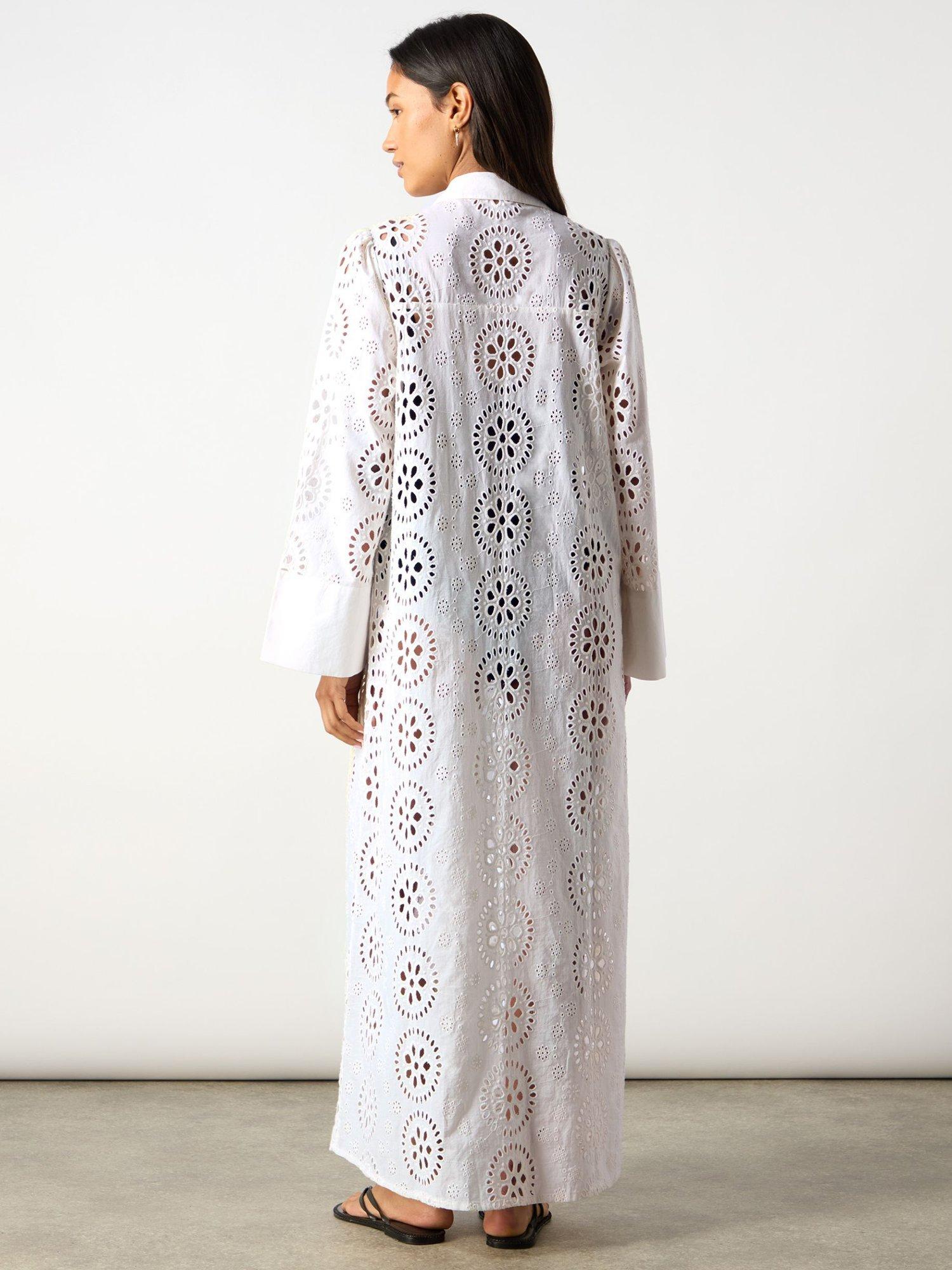 Product image 10 of 10, which shows Ro&Zo Broderie Shirt Maxi Dress, Natural, 6