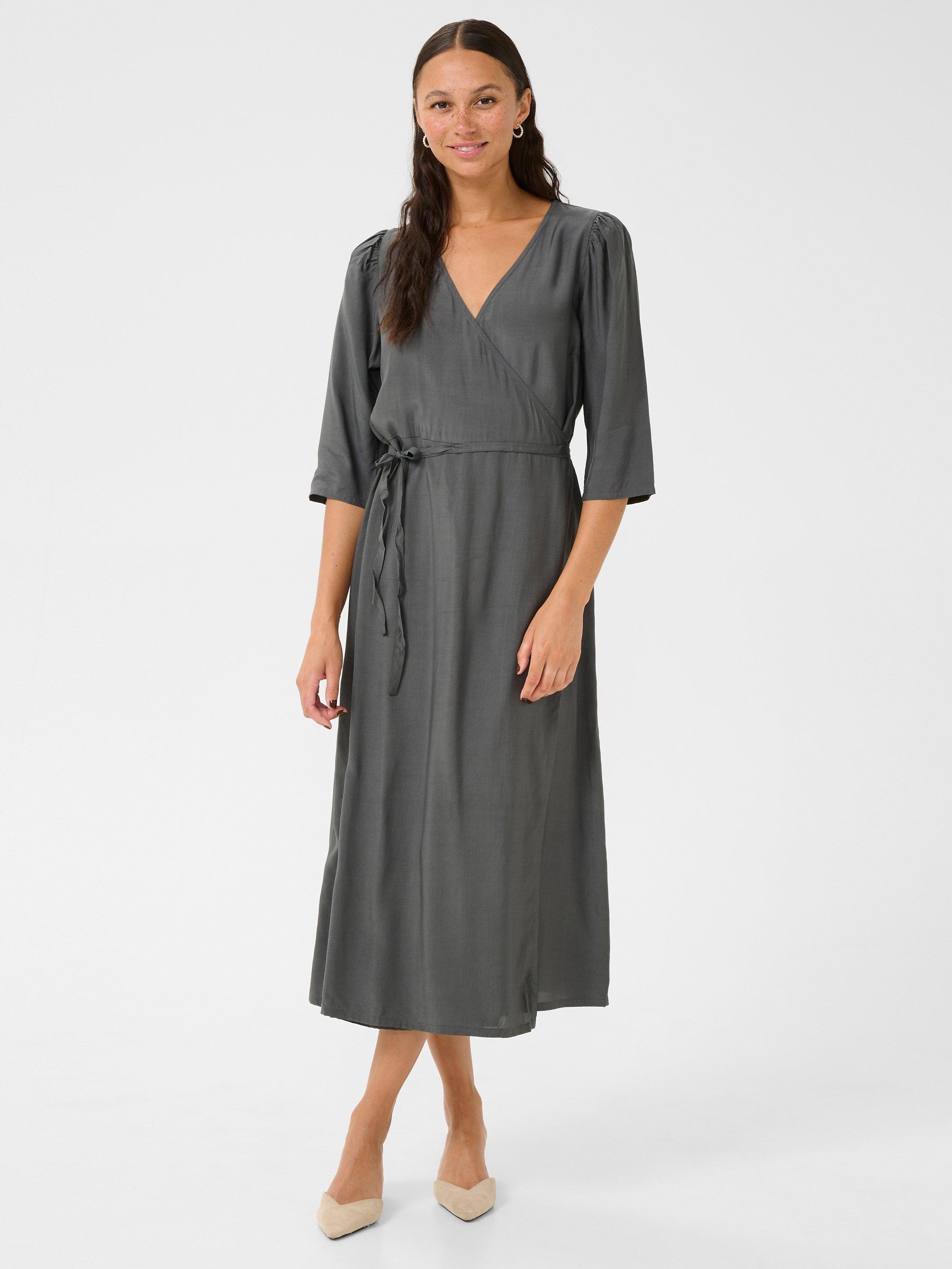 KAFFE Mira Wrap Midi Dress, Black Oyster