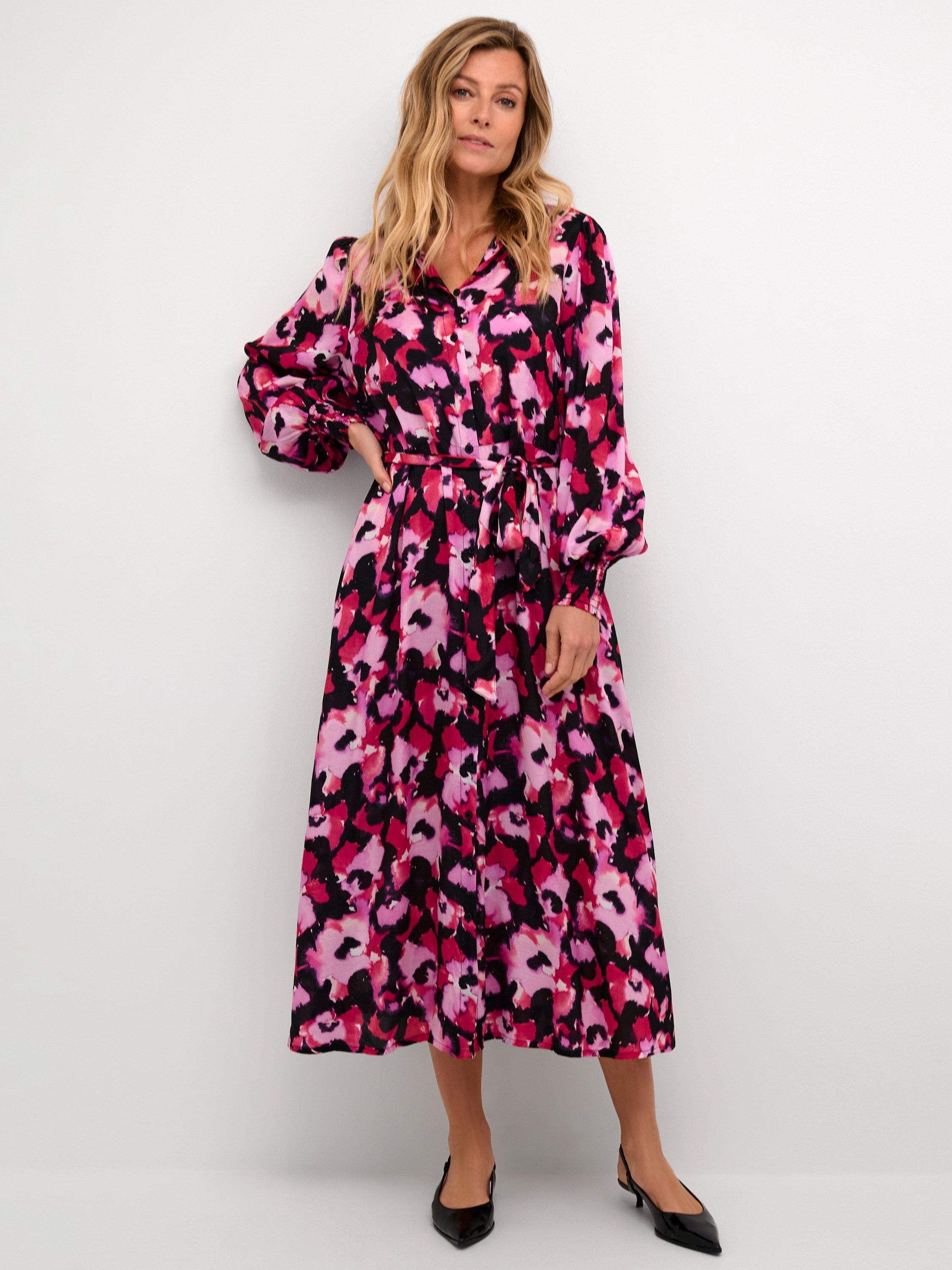 Product image 1 of 6, which shows KAFFE Pollie Floral Shirt Dress, Pink, 8