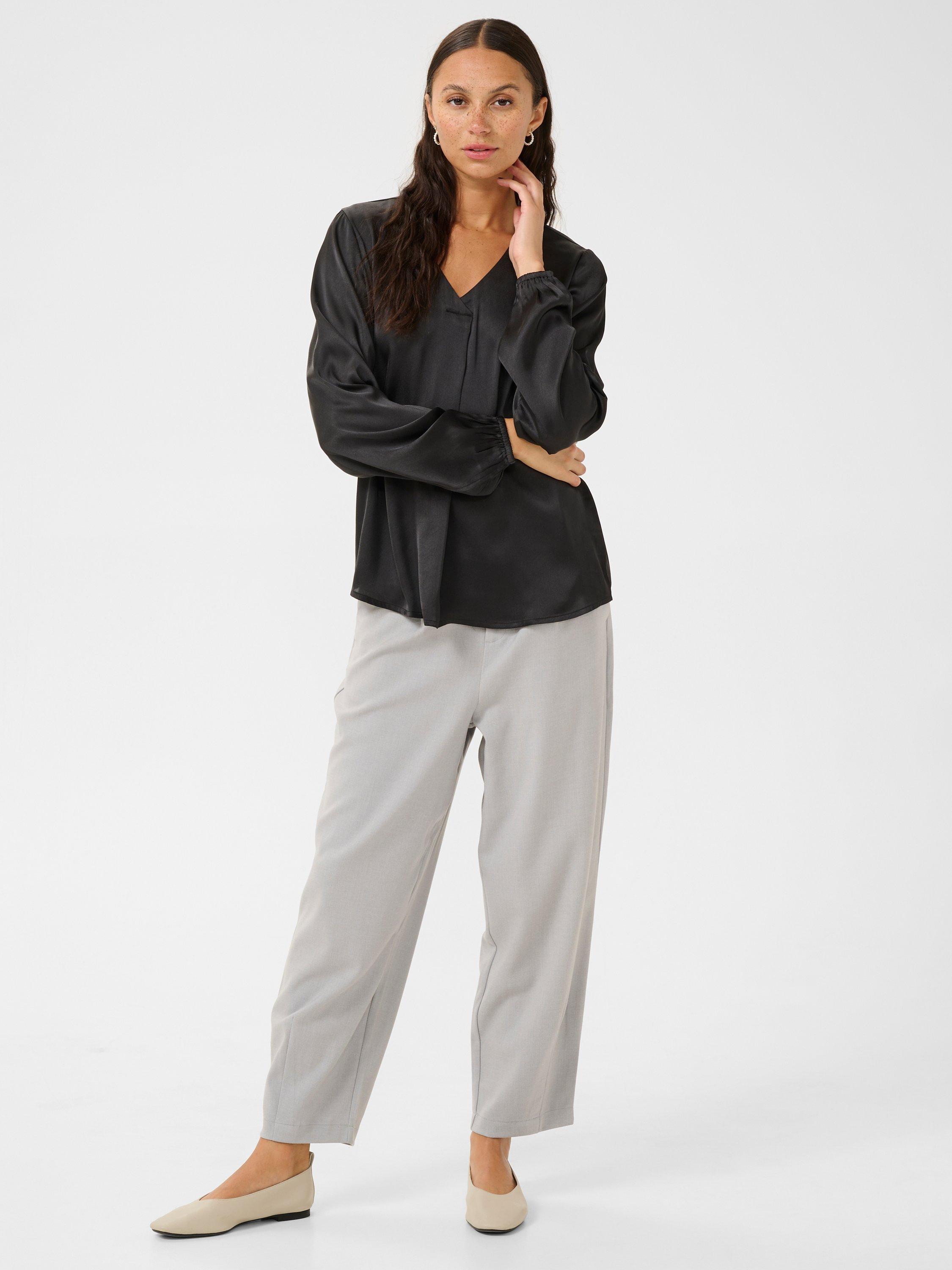 Product image 3 of 5, which shows KAFFE Lana Satin Pleated Blouse, Black Deep, 8