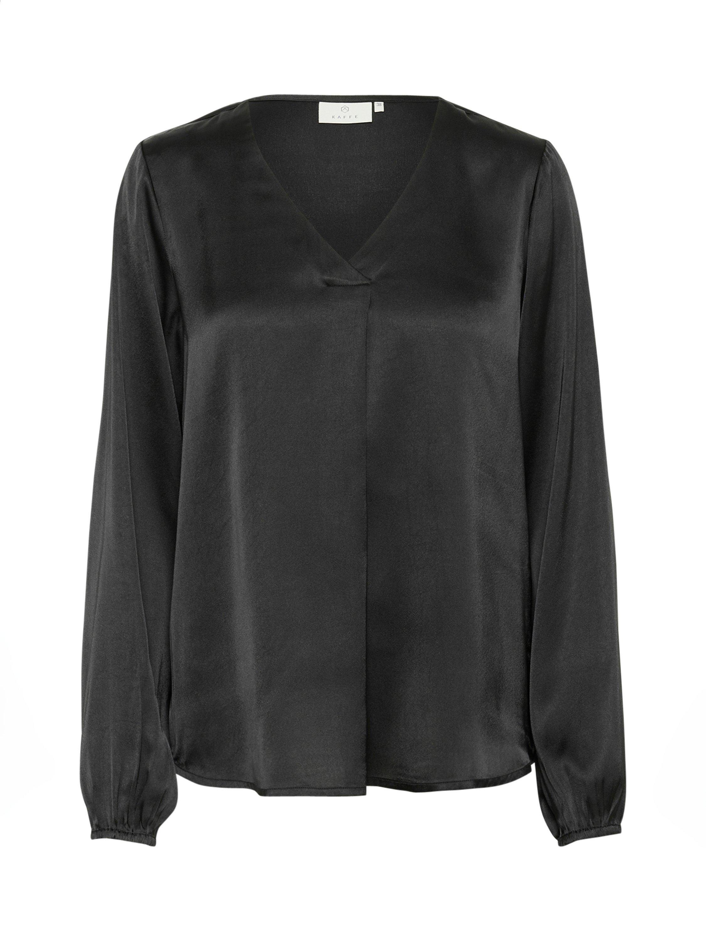 Product image 4 of 5, which shows KAFFE Lana Satin Pleated Blouse, Black Deep, 8
