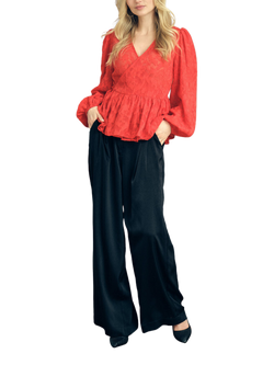 A-VIEW Feani Floral Jacquard Wrap Top, Red, Red