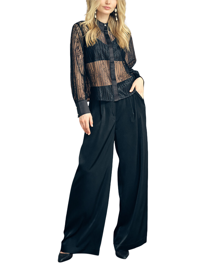 Product image 3 of 4, which shows A-VIEW Florence Sheer Lace Shirt, Black, 8