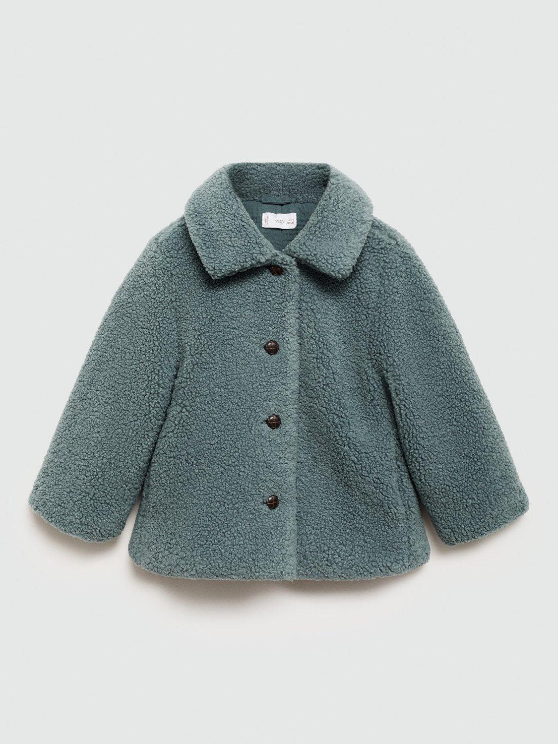 Mango Kids' Shearling Effect Coat, Green