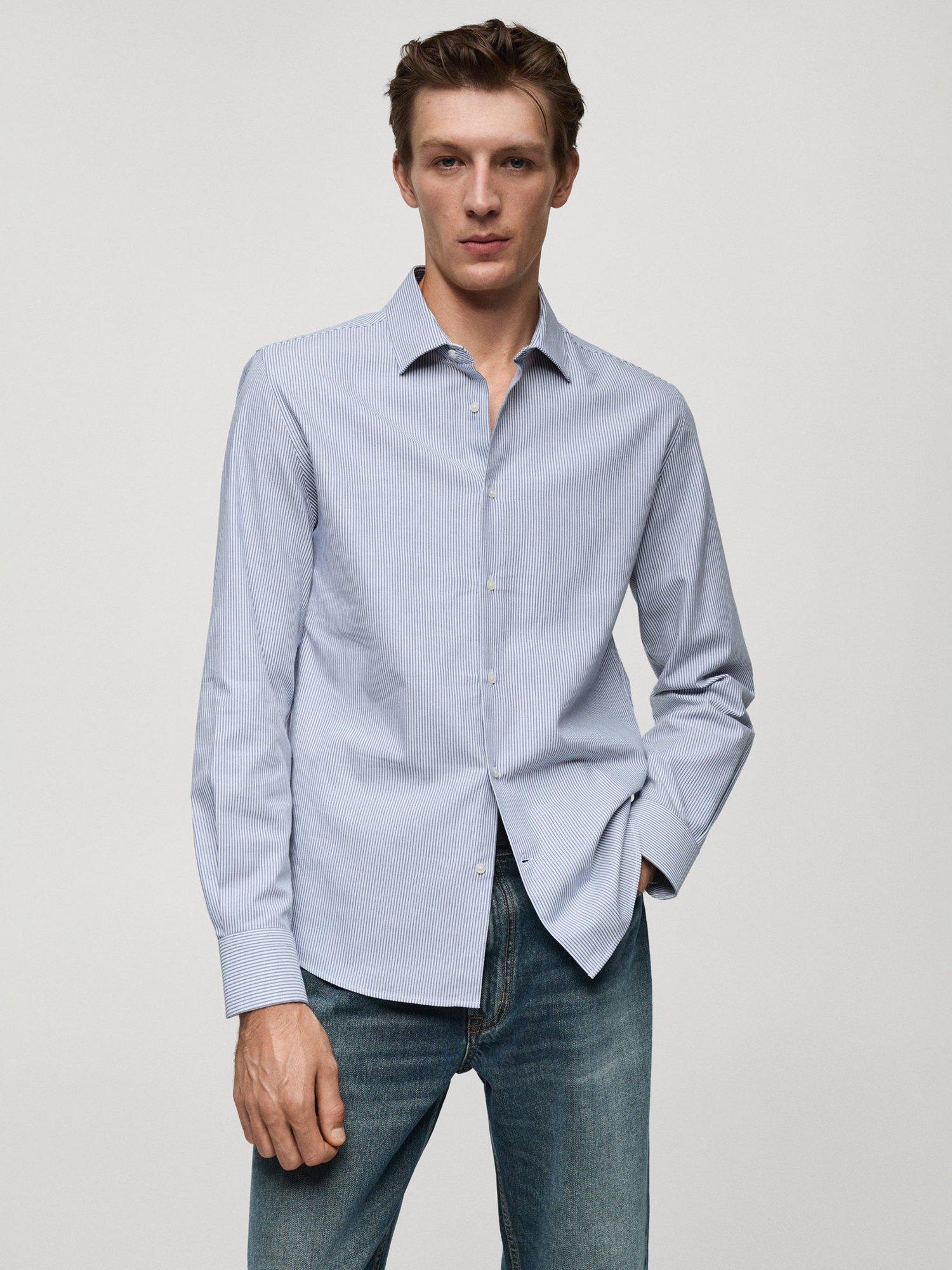 Mango Louis Bengal Stripe Slim Fit Shirt, Medium Blue