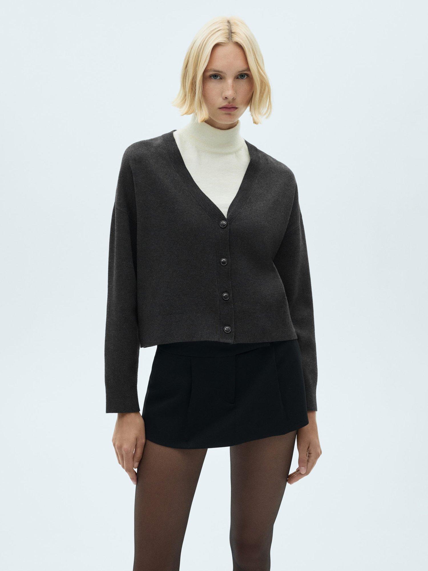 Mango Patty V-Neck Cardigan, Dark Grey