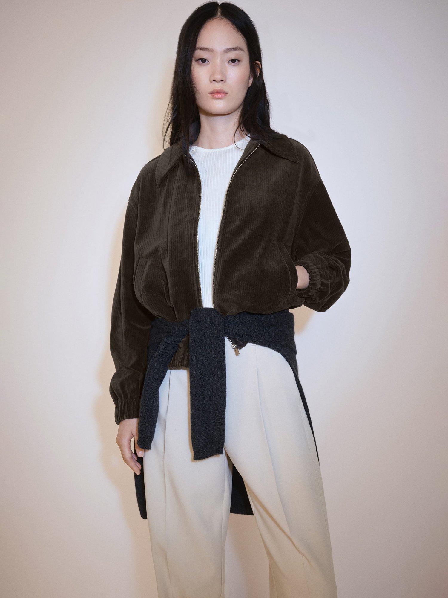 Mango Pana Corduroy Bomber Jacket, Khaki