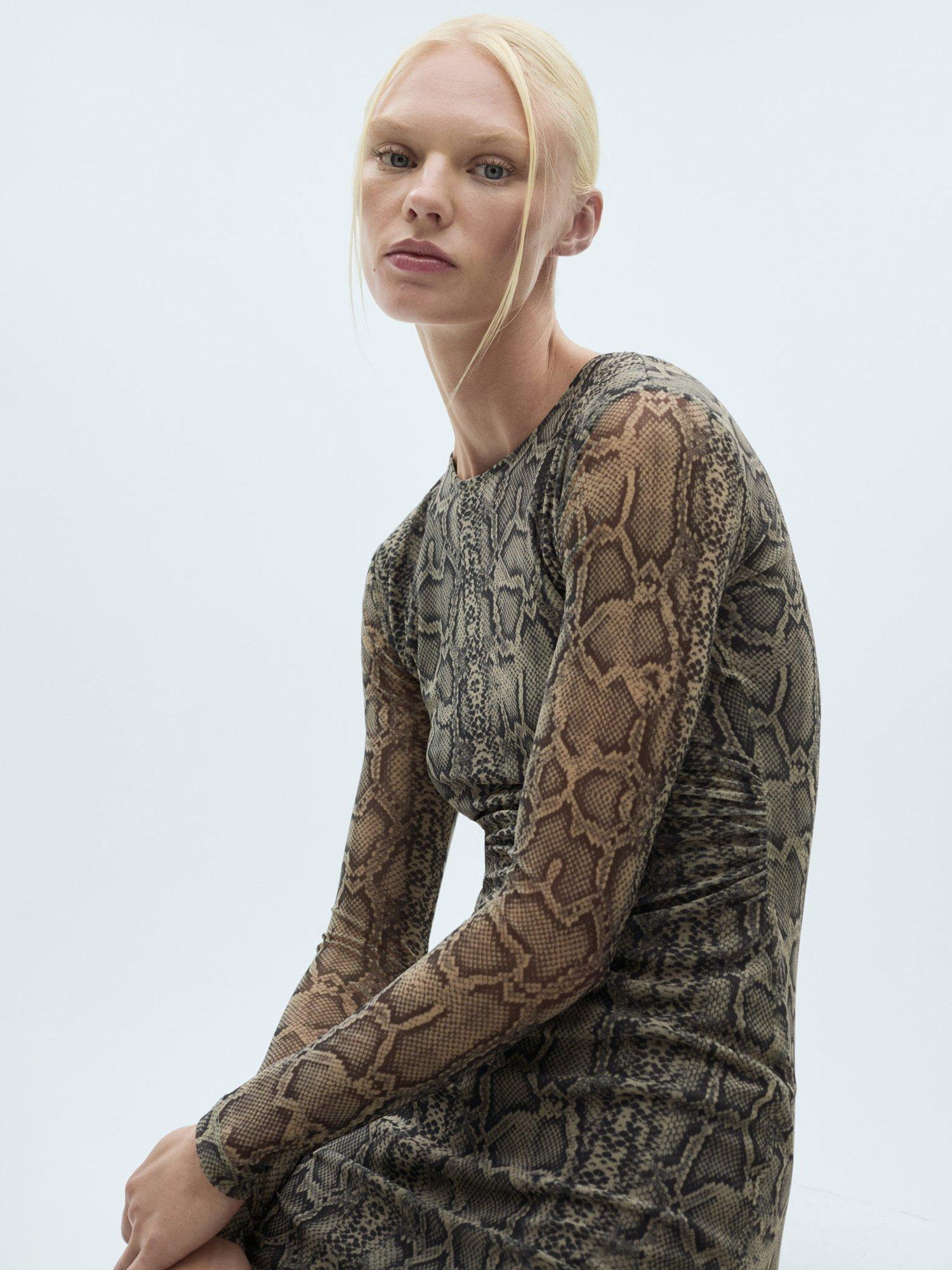 Product image 1 of 7, which shows Mango Clauden Snake Print Mesh Dress, Grey, 10