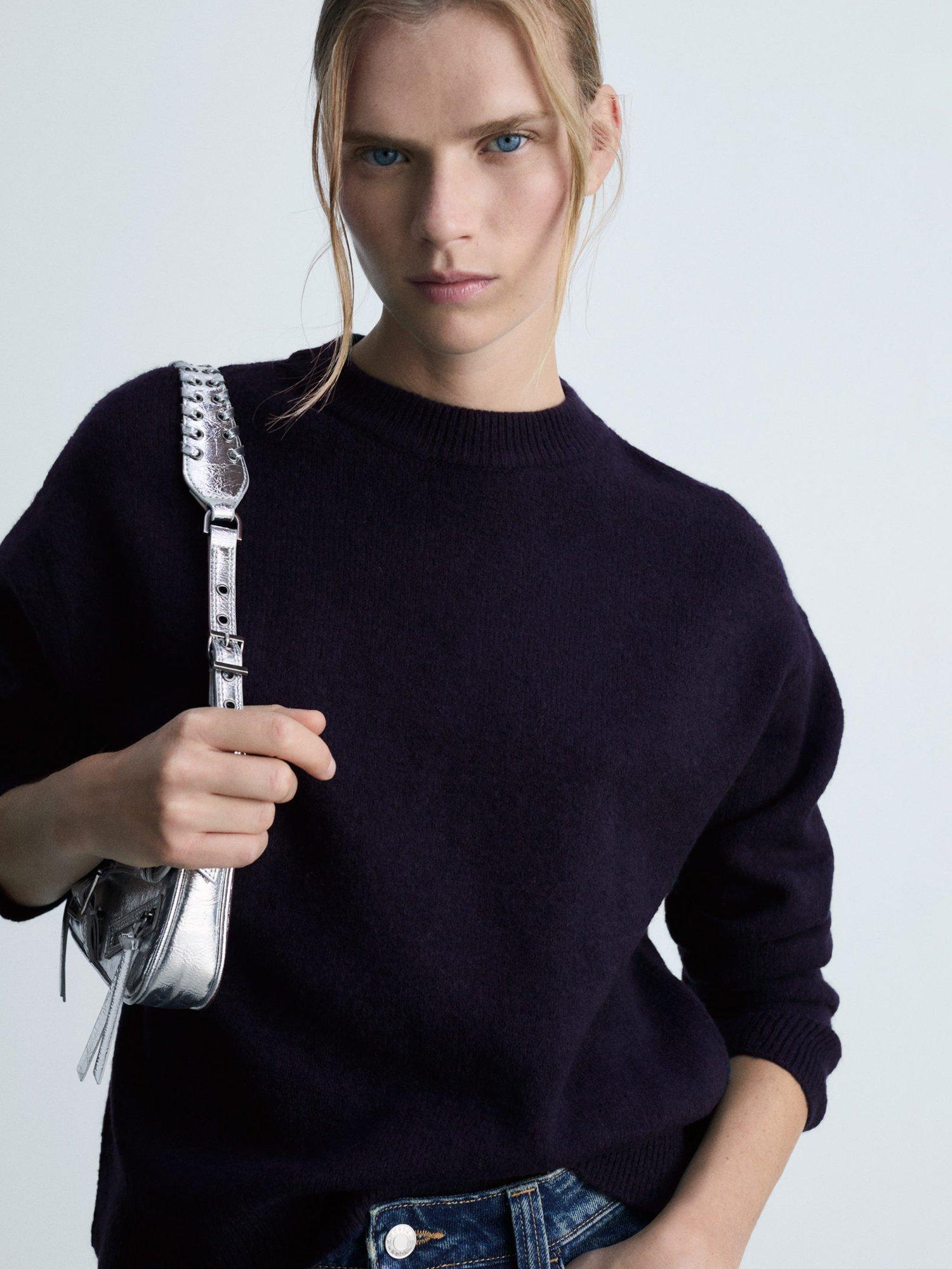 Mango Mariano Round Neck Jumper, Navy