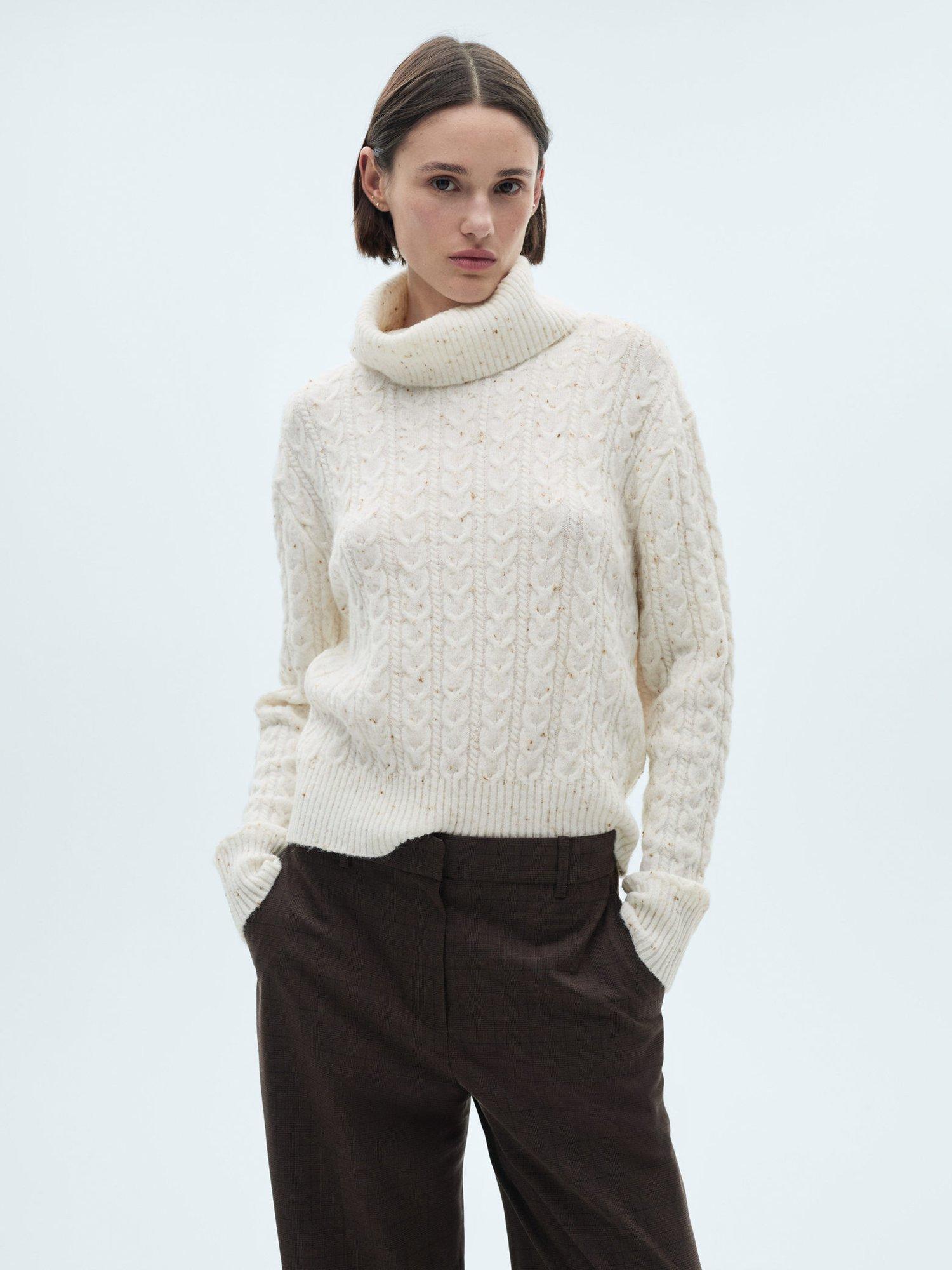 Mango Trenzi Cable Knit Sweater, Light Beige