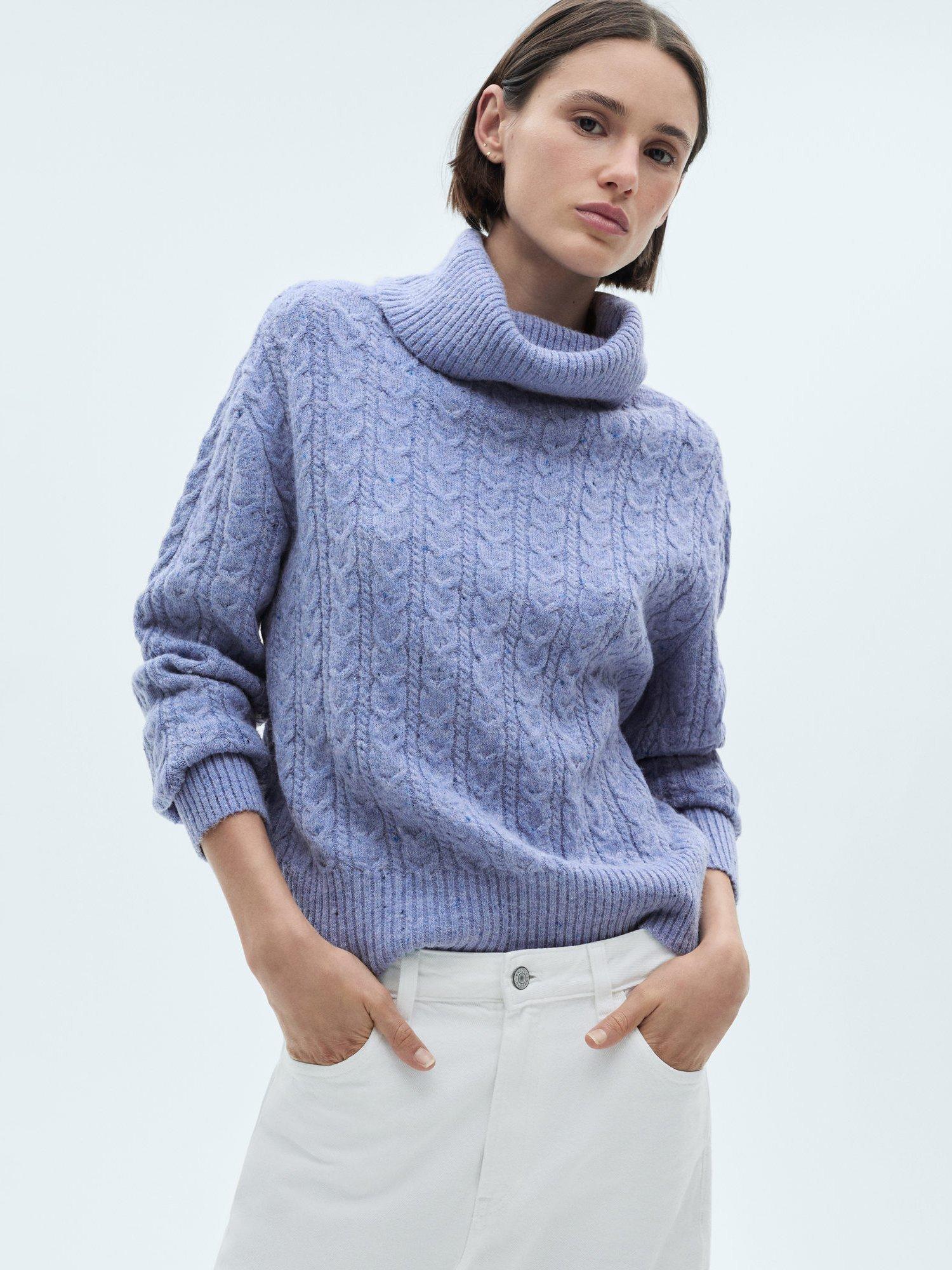 Mango Trenzi Cable Knit Jumper, Pastel Blue