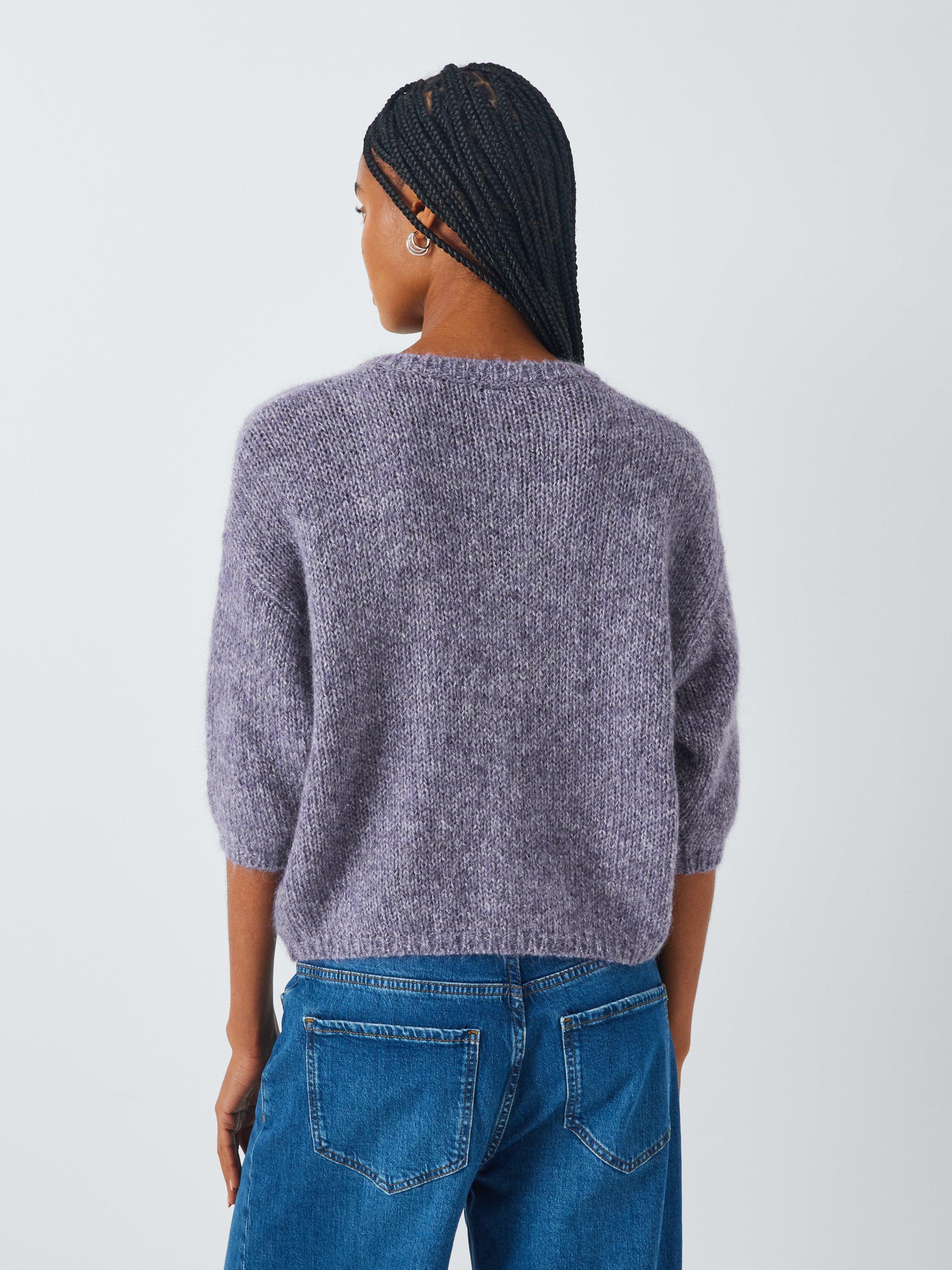 Product image 2 of 6, which shows AND/OR Poppy Fluffy Knit Cardigan, Violet Fros, XS